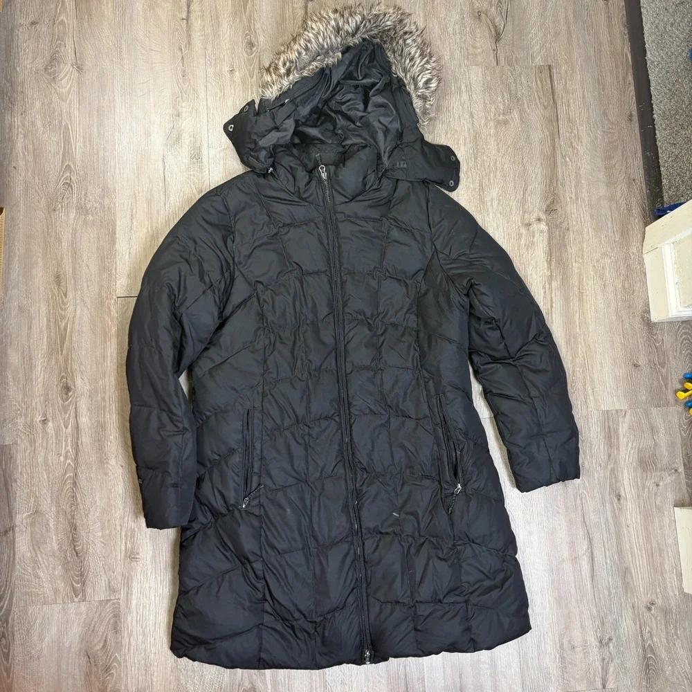 Eddie Bauer EB550 Long Down Puffer Jacket Parka Hooded Women's XL Black